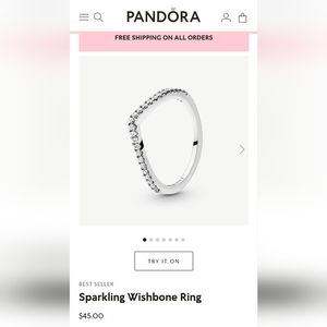 2 Pandora sparkling wishbone stackable rings 80 for both, new,pandora